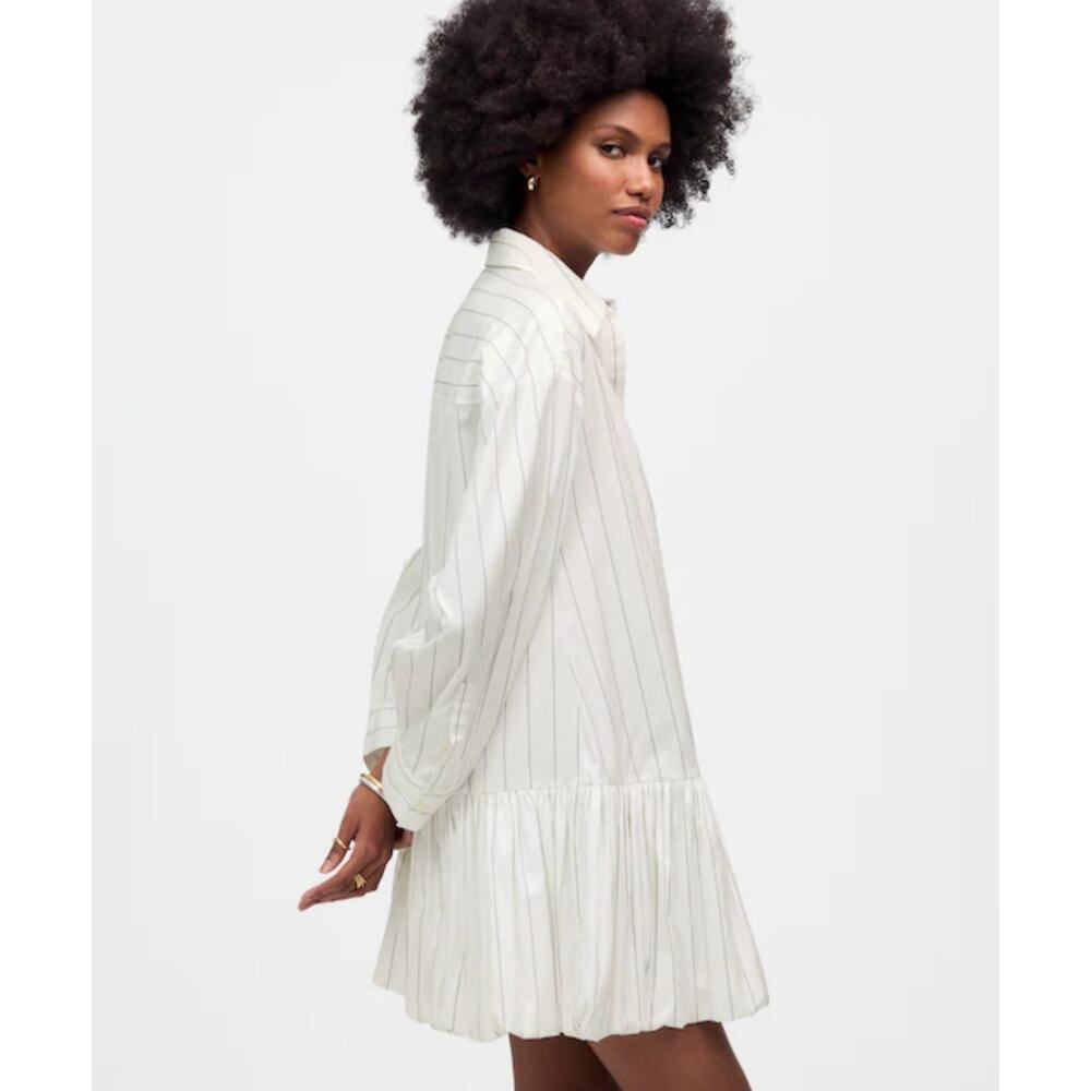 NWT Madewell Bubble-Hem Mini Shirtdress in Pinstripe PoplinSize XL - Picture 2 of 8